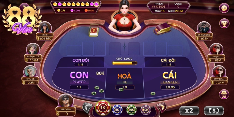 Baccarat Kim Tài 88vin có nhiều cửa cược