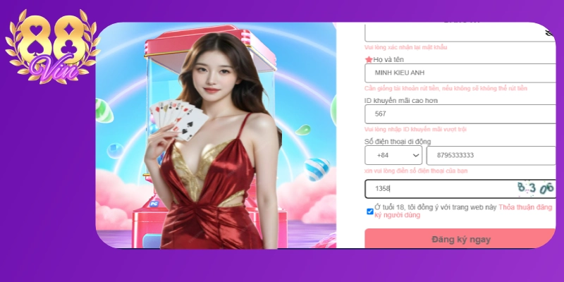 Điền thông tin theo biểu mẫu đăng ký trên app 88vin